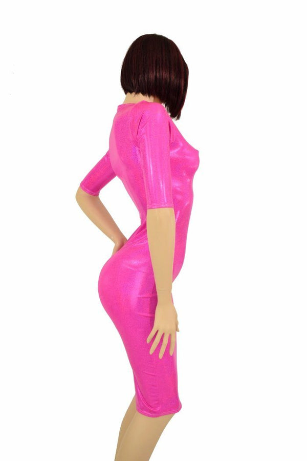 Pink Sparkly Half Sleeve Wiggle Dress - 3