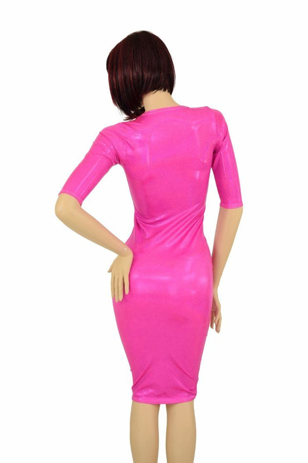 Pink Sparkly Half Sleeve Wiggle Dress - 4