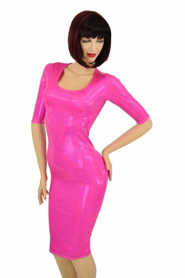 Pink Sparkly Half Sleeve Wiggle Dress - 5