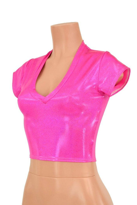 Hot Pink Sparkly Jewel Crop Top - Coquetry Clothing