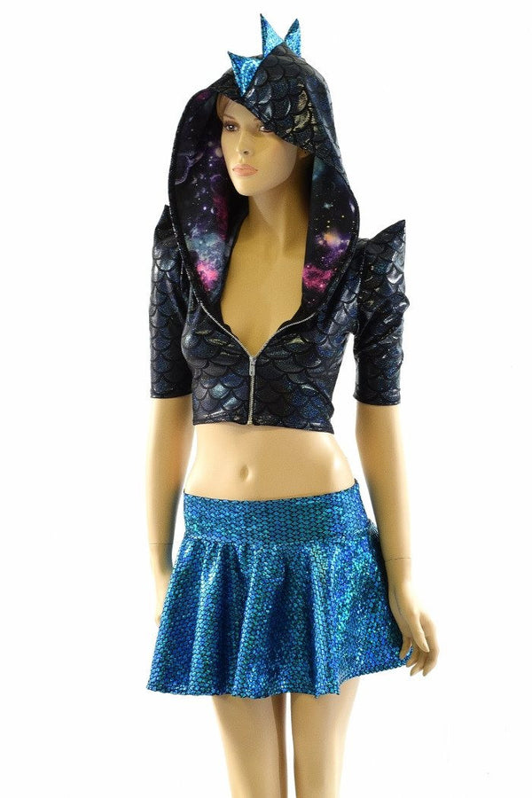 Black & Aquamarine Dragon Hoodie Skirt Set - 1