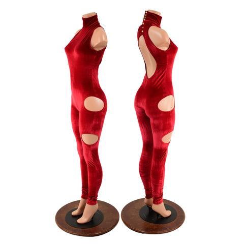 SpellBound Catsuit in Red Velvet - Coquetry Clothing