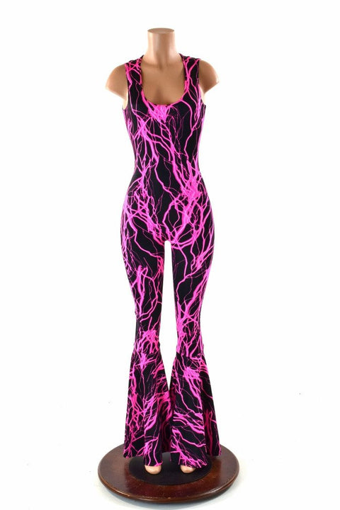 Pink Lightning Bell Bottom Flare Catsuit - Coquetry Clothing