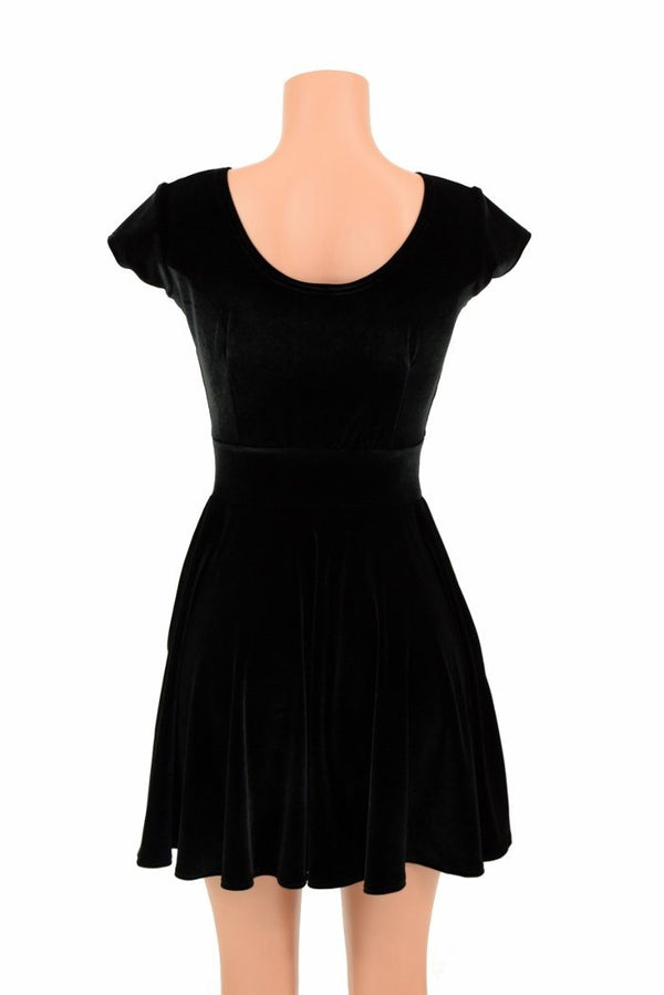 Black Velvet Skater Dress - 4