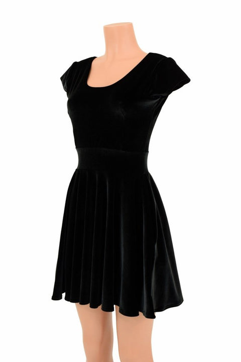 Black Velvet Skater Dress - Coquetry Clothing