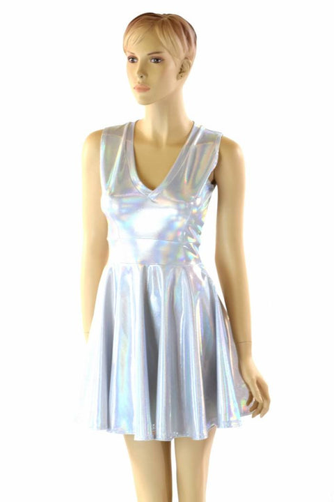 Holographic V Neck Skater Dress - Coquetry Clothing