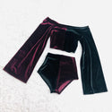 Burgundy & Black Velvet Color Split Off Shoulder Top & Siren Shorts Set - 7