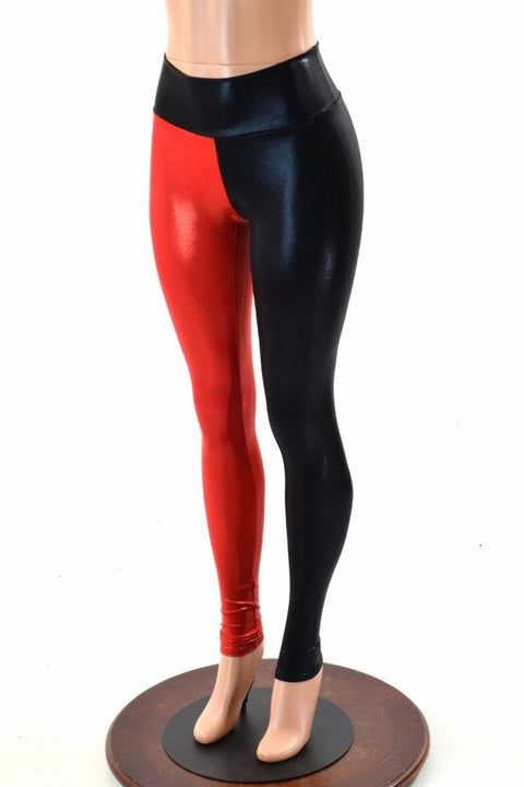 Harlequin Red & Black High Waist Leggings - Coquetry Clothing