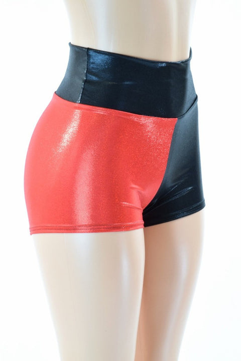 Harlequin Red & Black High Waist Shorts - Coquetry Clothing