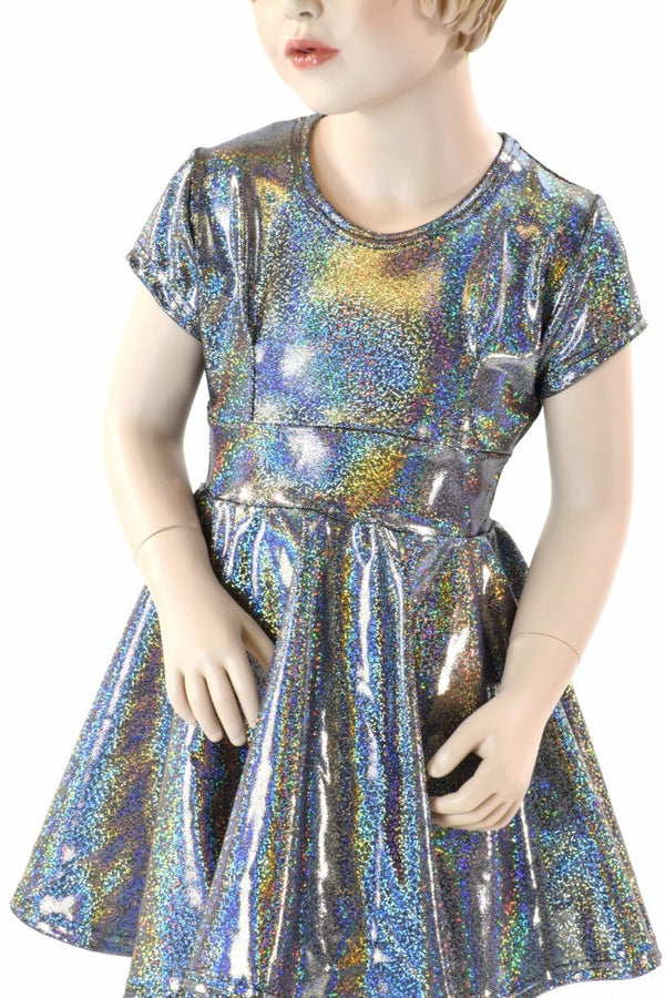 Girls Silver Holographic Party Dress