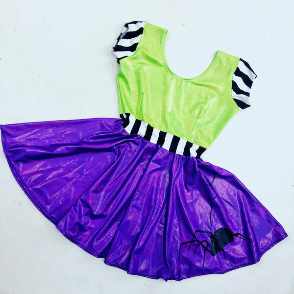 Purple and Green Halloween Spider Skater Dress - 3