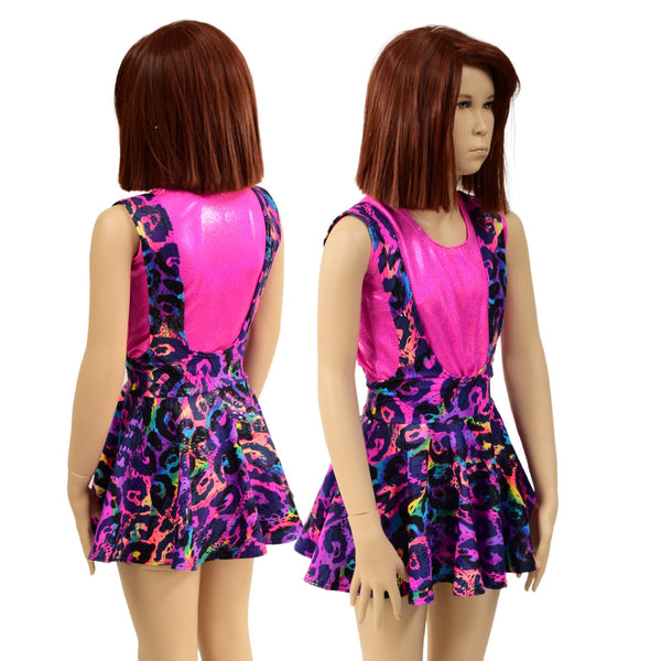 Girls Rainbow Leopard Suspender Skirt - 2
