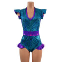 Turquoise Shattered Glass and Grape Holo Flip Sleeve Paneled Romper - 3