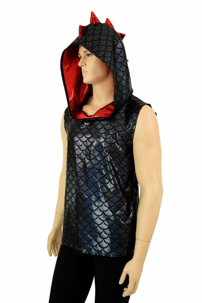 Mens Spiked Black Red Dragon Hoodie