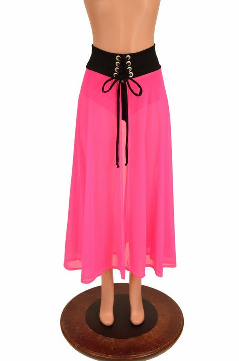 Pink Mesh Lace Up Front Skirt - Coquetry Clothing