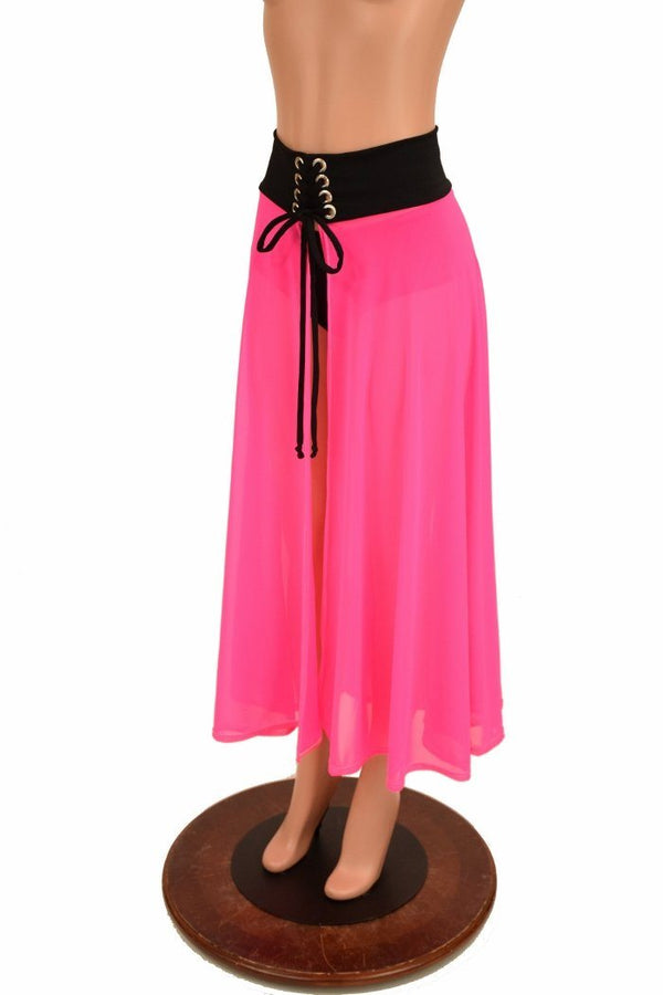Pink Mesh Lace Up Front Skirt - 3