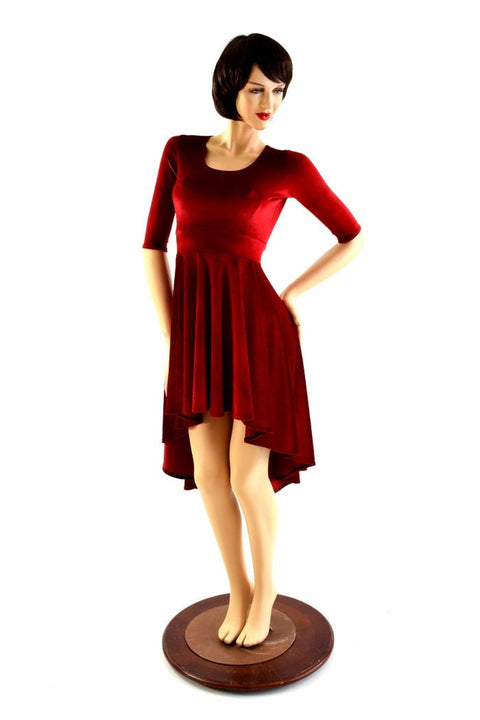 Red Velvet Hi Lo Skater Dress - Coquetry Clothing