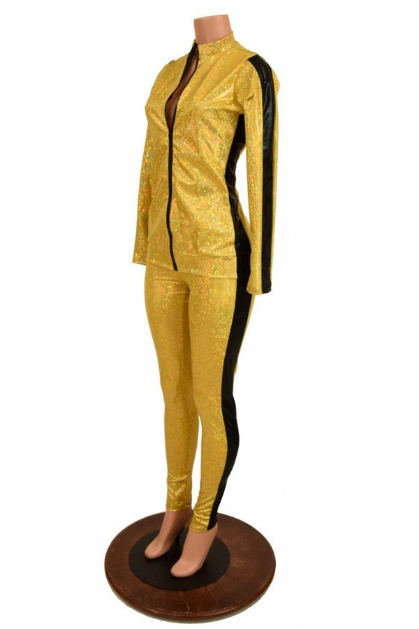 Gold and Black Side Paneled Set (Leggings & Top) - 4