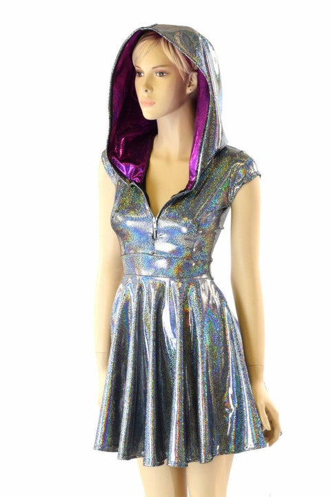 Silver & Fuchsia Zippered Skater Dress - Coquetry Clothing