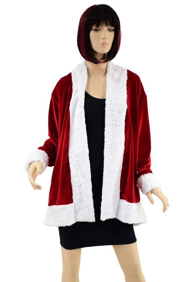 Not a Cardigan in Red Velvet with White Minky Trim - 1