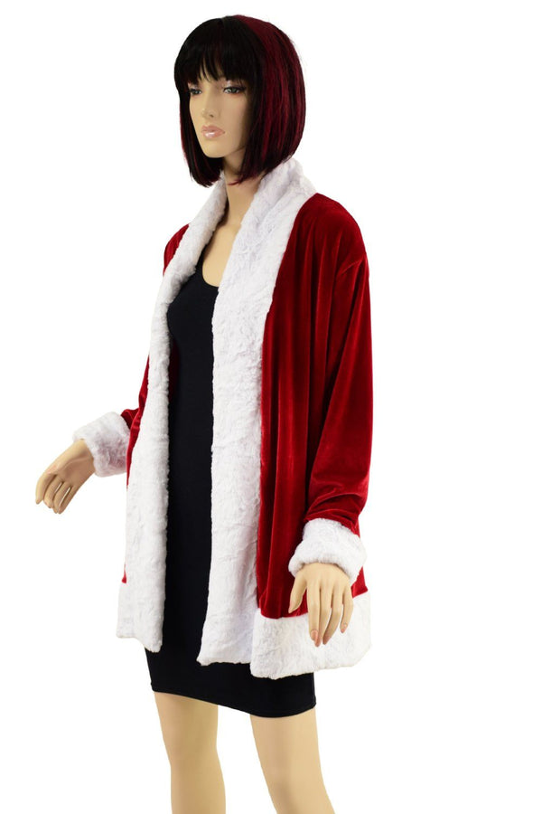 Not a Cardigan in Red Velvet with White Minky Trim - 2