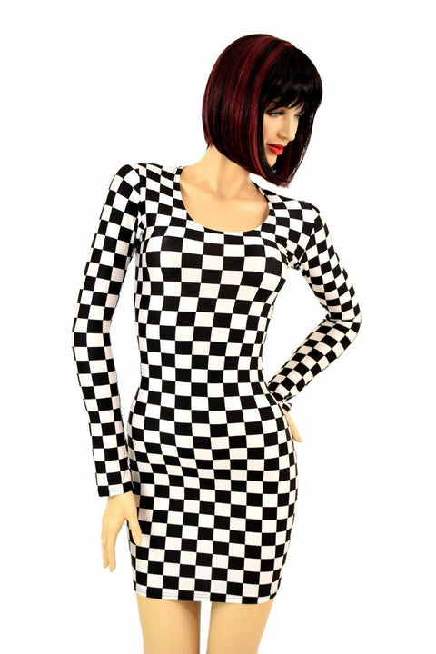 Checkered Long Sleeve Dress - Coquetry Clothing