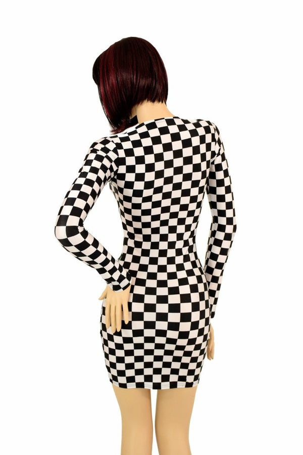 Checkered Long Sleeve Dress - 4