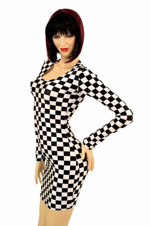 Checkered Long Sleeve Dress - 5