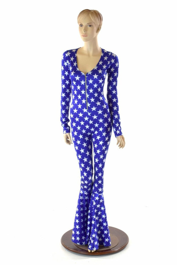 Bell Bottom Catsuit in Blue and White Stars - 1