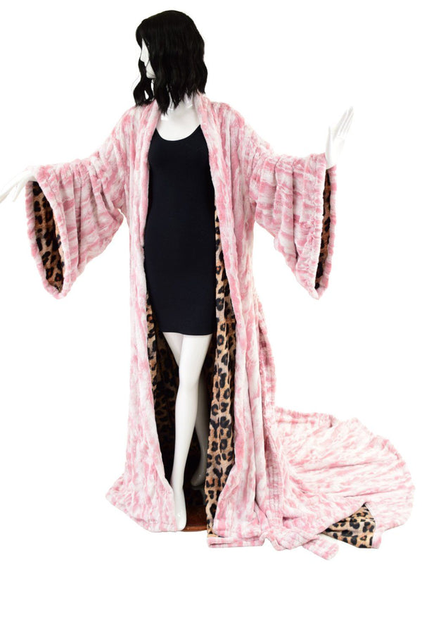 Reversible Minky Faux Fur Puddle Train Robe with Belt - 1