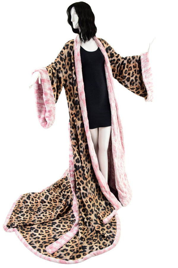 Reversible Minky Faux Fur Puddle Train Robe with Belt - 9