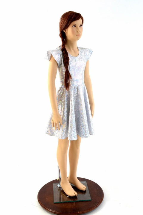 Girls Silver and White Skater Dress - Coquetry Clothing
