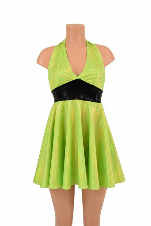 Lime Holo Halter Skater Dress - Coquetry Clothing