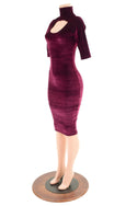 Burgundy Velvet Backless Dress with Window Neckline - 4
