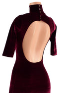 Burgundy Velvet Backless Dress with Window Neckline - 5