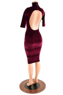 Burgundy Velvet Backless Dress with Window Neckline - 7