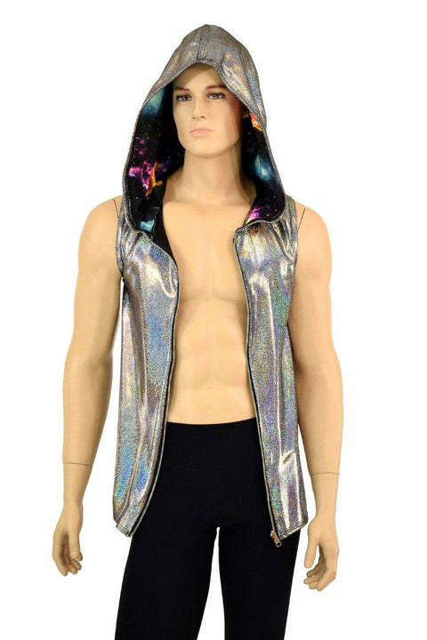 Mens Silver Holographic Zipper Hoodie - Coquetry Clothing