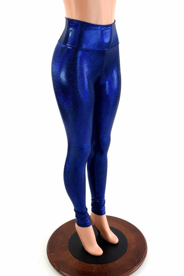 Blue Faux Glitter Cute Workout Leggings