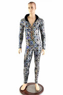 Mens Silver Cracked Tile Catsuit - 5