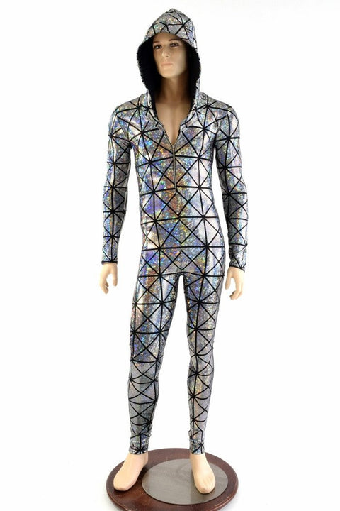 Mens Silver Cracked Tile Catsuit - Coquetry Clothing