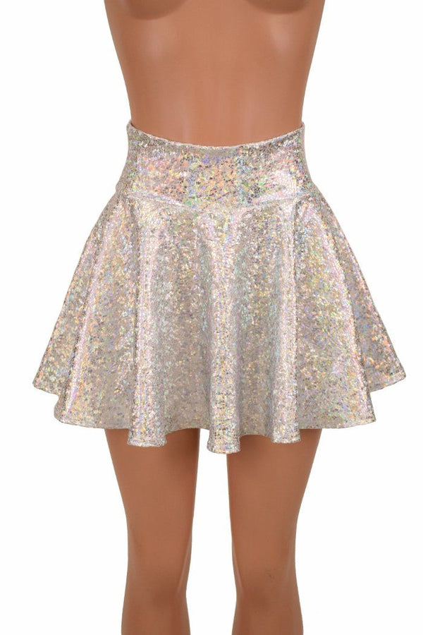 Silver on White Shattered Glass Rave Skirt | Coquetry Clothing