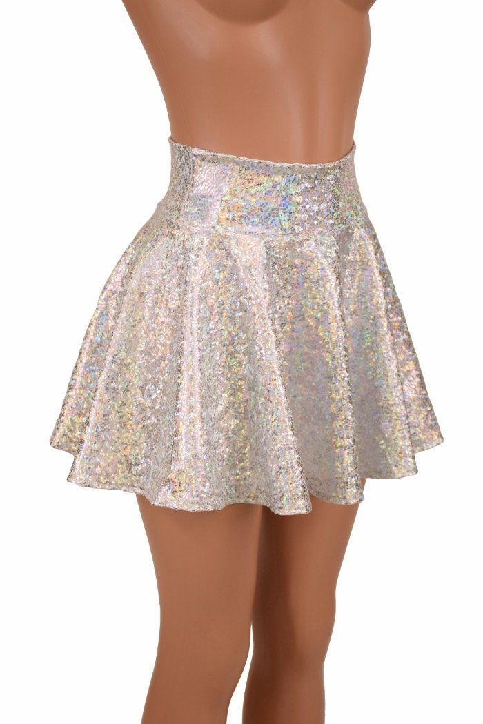 Silver on White Shattered Glass Rave Skirt | Coquetry Clothing