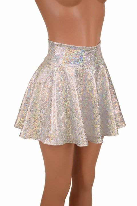 Silver on White Shattered Glass Rave Skirt - Coquetry Clothing
