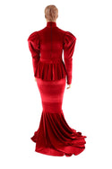 Red Velvet Victoria Sleeve Gown with Ruffle Rump - 3