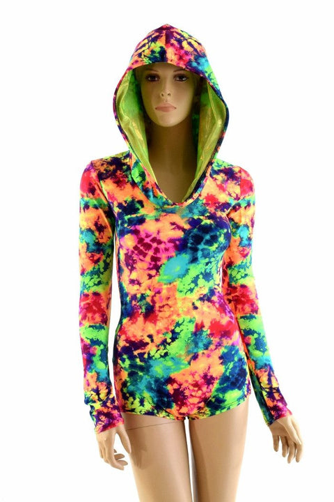 Neon Acid Splash Hoodie Romper - Coquetry Clothing