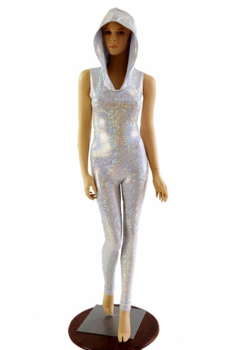 Silvery White Hooded Catsuit - Coquetry Clothing