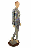 Silver Holographic Short Collar Catsuit - 3