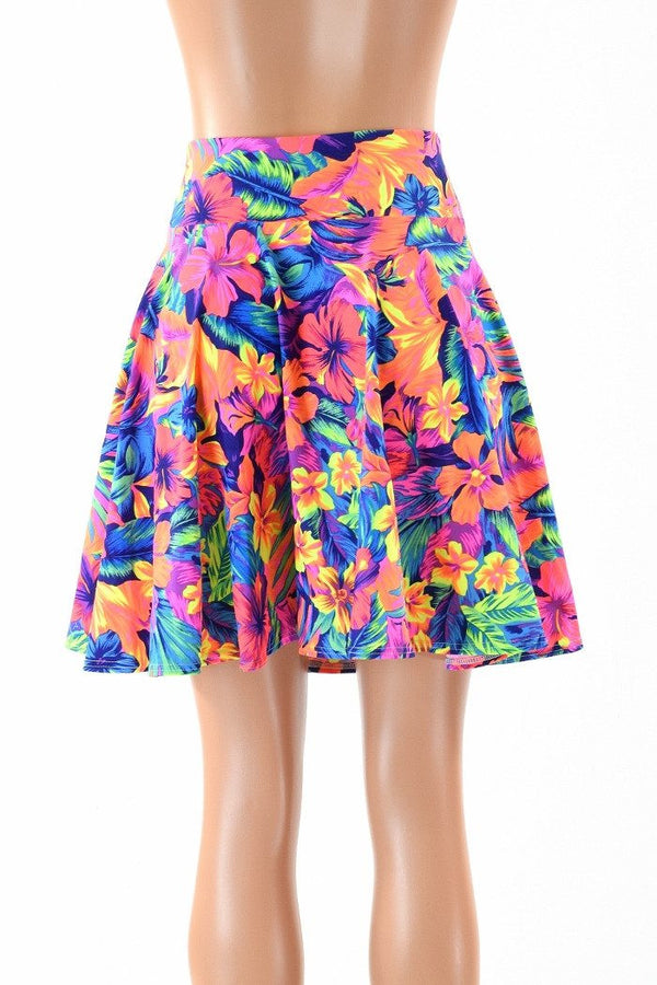 19" Neon Tahitian Floral Skater Skirt - 3