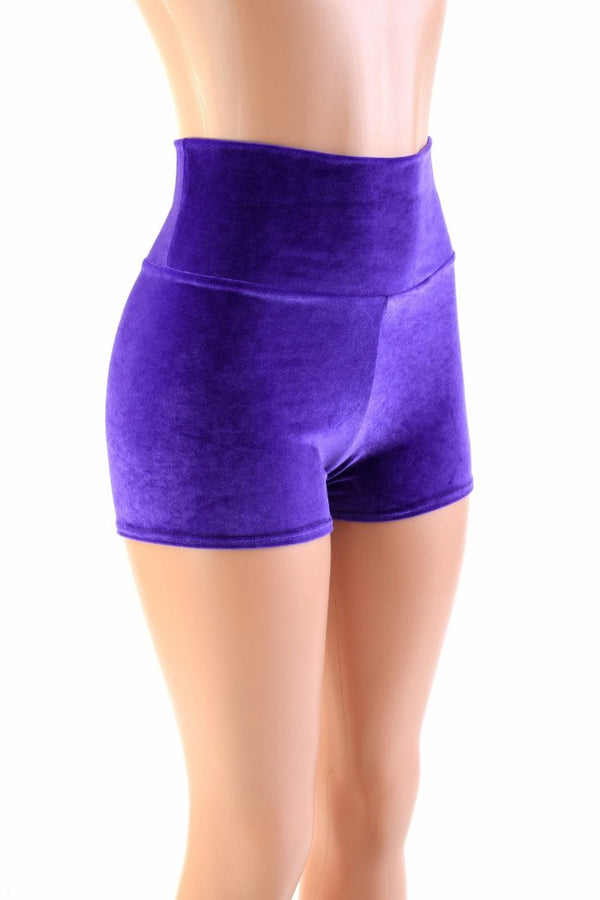 Purple Velvet High Waist Shorts - 3
