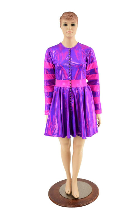 Pink & Purple Snap Front Breakaway Skater Dress - Coquetry Clothing